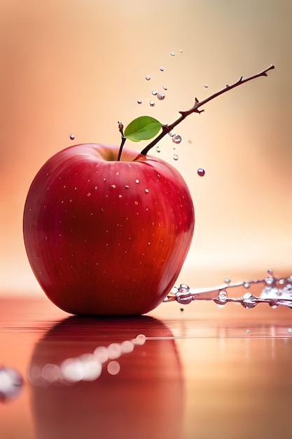 A red apple with water splashing on it