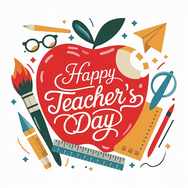 Photo a red apple with the words happy teacher day on it