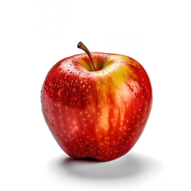 A red apple with yellow dots and a white background