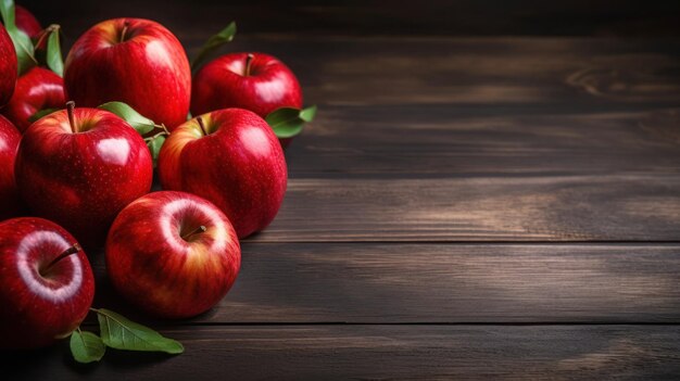 red apple on wood with copy space