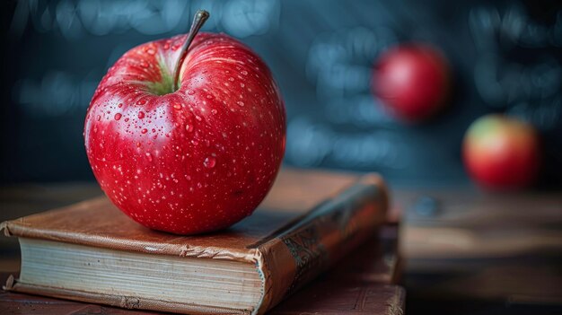 Red Apple on Wooden Table