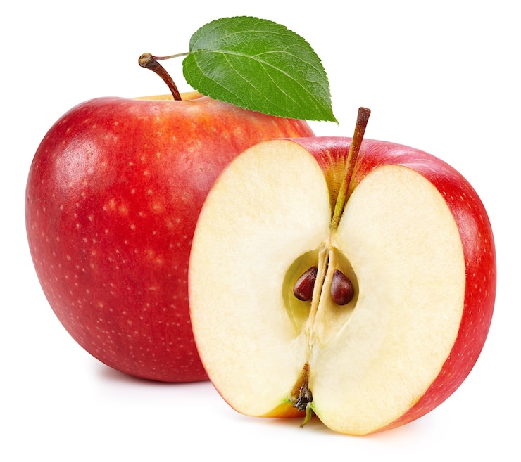 Photo red apples isolated on white background. ripe fresh apples clipping path. apple with leaf