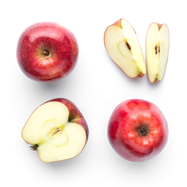 Red apples isolated on white in top view