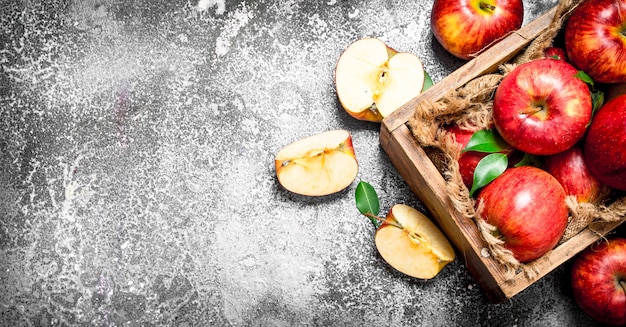 Red apples in an old box