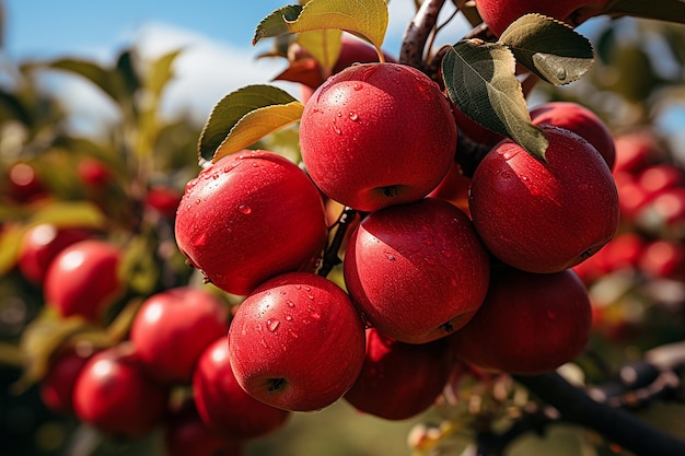 Red apples on a tree in an apple orchard