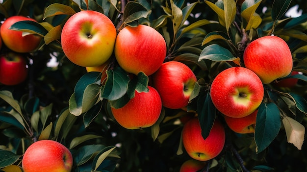 赤いリンゴは木に生み出される
