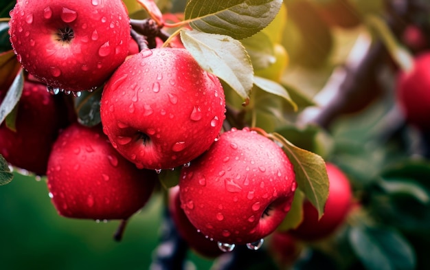 Red apples on tree for harvest Ripe red apples fruit on branch