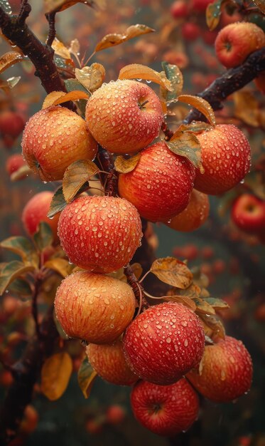 Red apples on tree in orchard