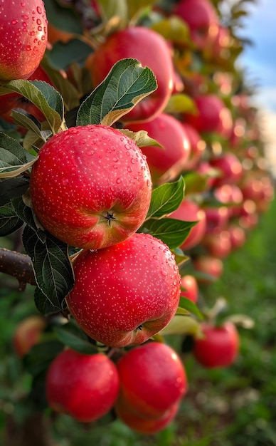 Red apples on the tree in the orchard