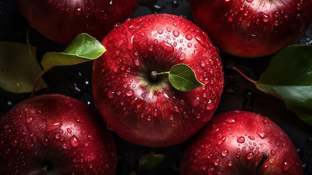 Red apples with water droplets on the top