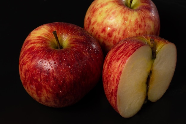 Red apples with water drops