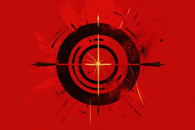 Red archery target with two arrows in the center