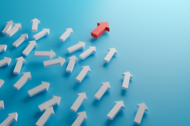 red arrow move on and take a leader to success target, 3d illustration rendering