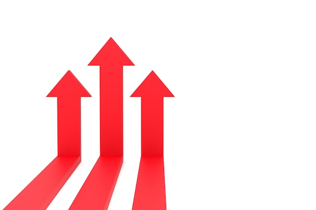 写真 壁の成長チャートまたはグラフの赤い矢印が上昇し、投資が活況を呈し、経済成長が記録を打ち破る