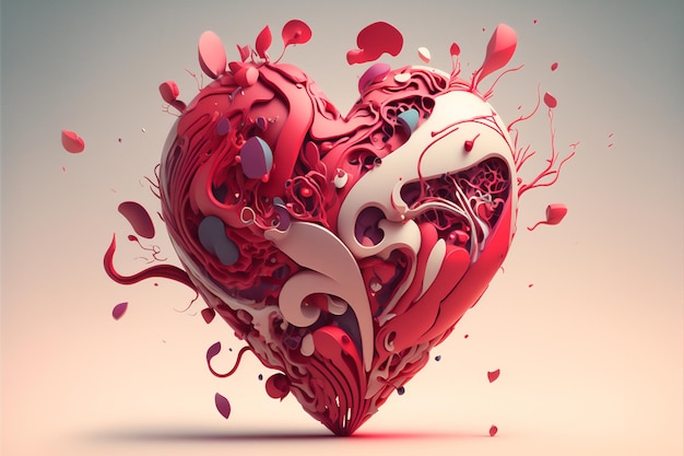 Красный художественный объект сердца на фоне размытия с брызгами формы Концепция дизайна для праздника день святого валентина день рождения или свадьба