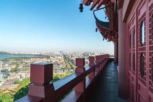 Red Attic and Urban Panorama in Hangzhou, China