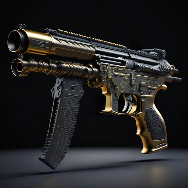 red automatic rifle with futuristic design on dark background generative ai