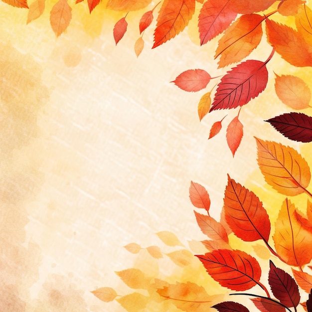 Red autumn leaves Autumn background watercolor painting leaves AI Generated