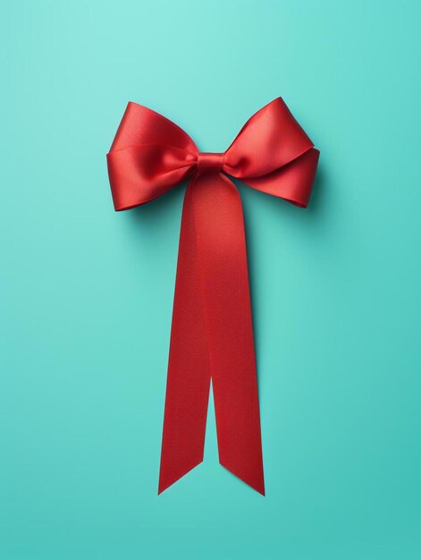 Red award ribbon on turquoise background
