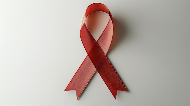red awareness ribbon placed neatly on a smooth white surface