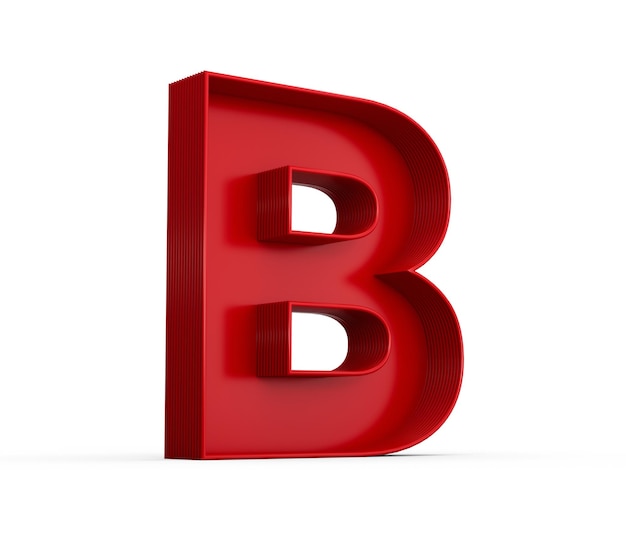 Red B alphabet with inner shadow isolated on white with shadow 3d illustration