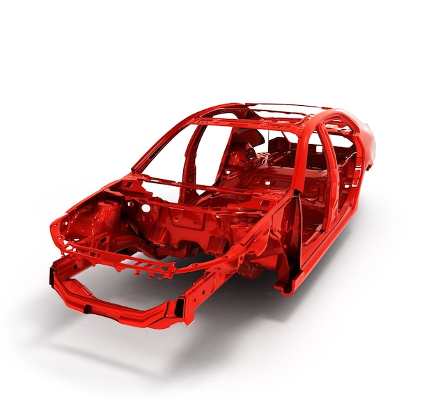 Red back body car with no wheel 3d illustration