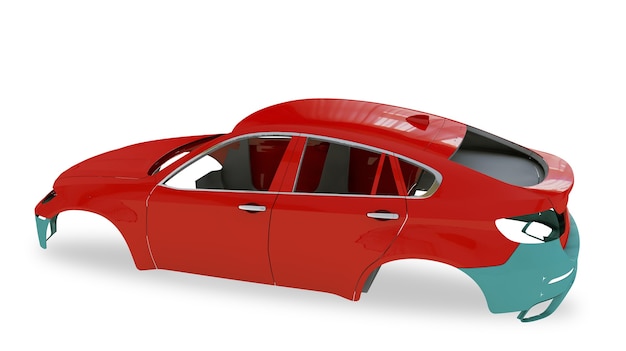 Red back body car with no wheel 3d illustration