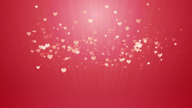 Red background, digital signature with sparkling heart-shaped particles.