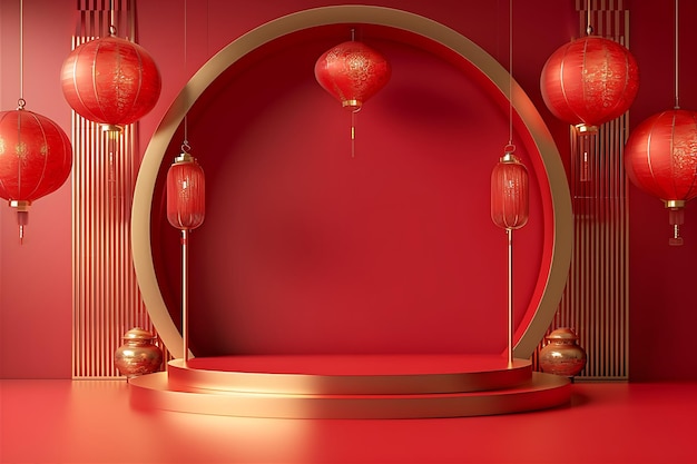 Red Background Golden Chinese New Year Ceremony