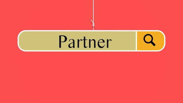 Red background , hanging rope and web search icon.Partner.