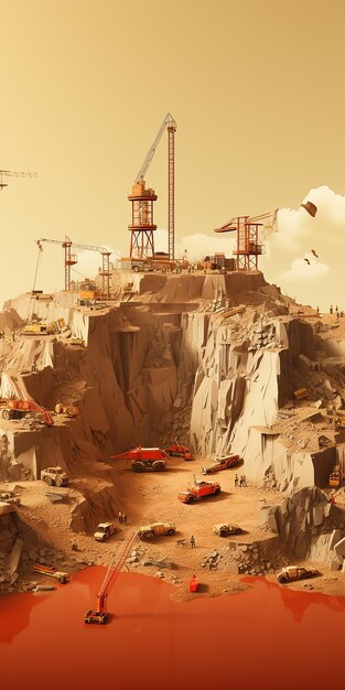 Red Background Quarry Operations Illustration