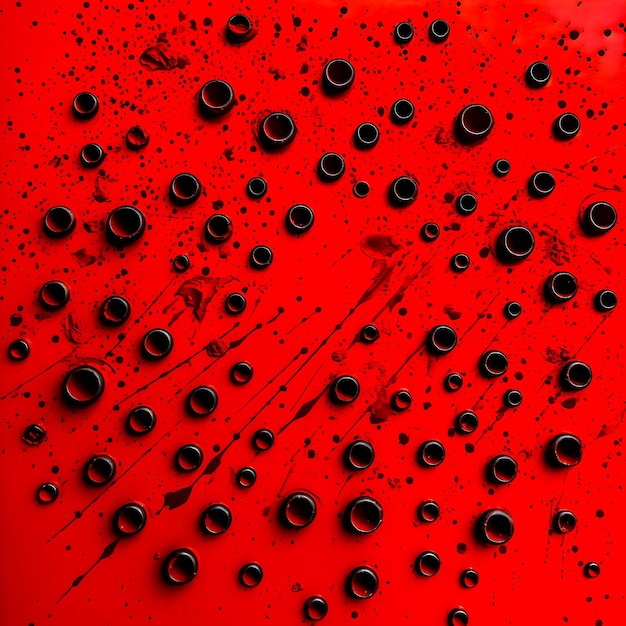 A red background with black dots and the words " water " on it.