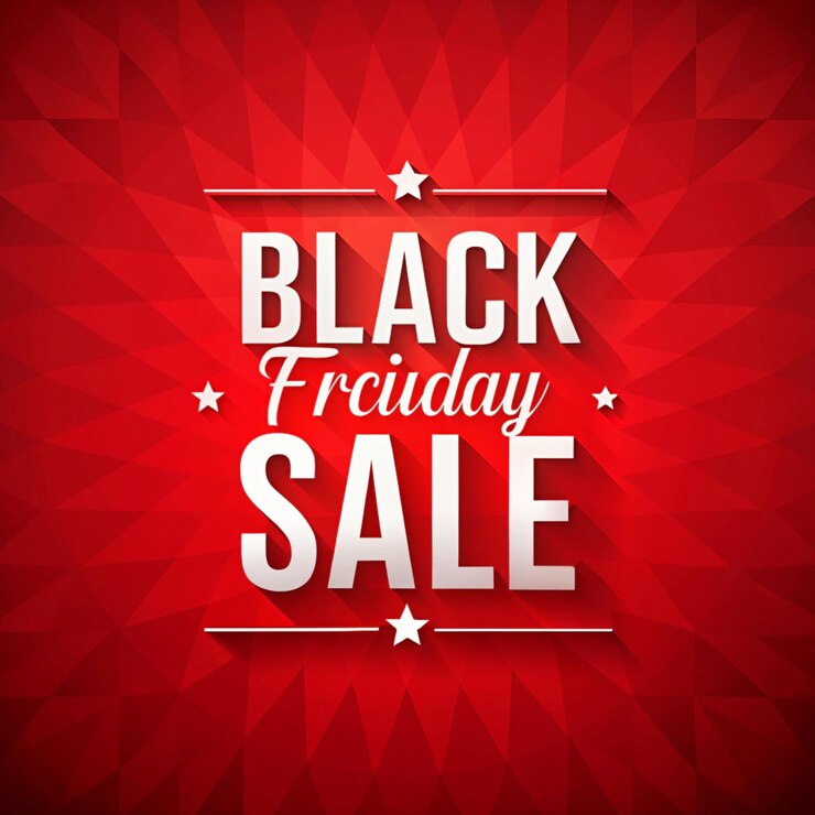 a red background with a black friday sale sign