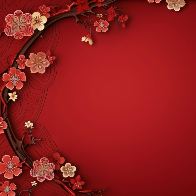 Красный фон с цветами Место для вашего контента Празднование китайского Нового года