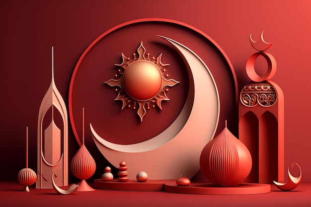 A red background with a bottle and a bottle of champagne and a moon.