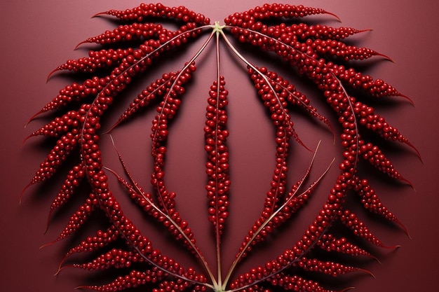 A red background with a bunch of red berries on it