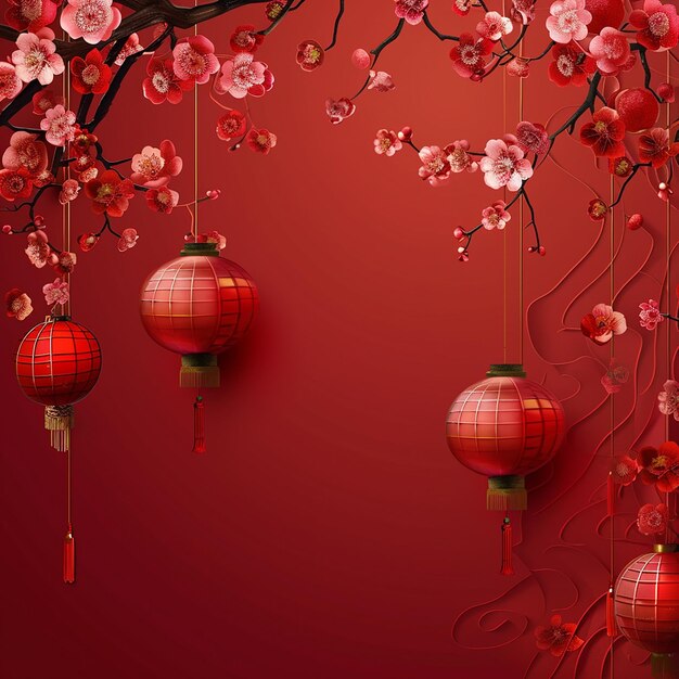 красный фон с китайскими фонарями и красным фоном