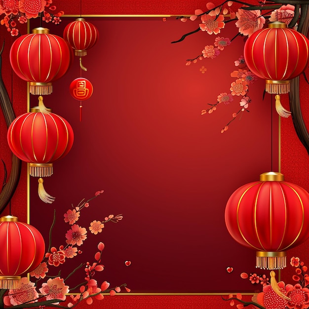 a red background with chinese lanterns and a red background