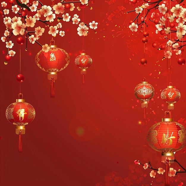 a red background with chinese lanterns and a red background