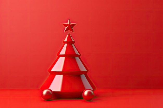 Red background with Christmas tree cutout AI Generated