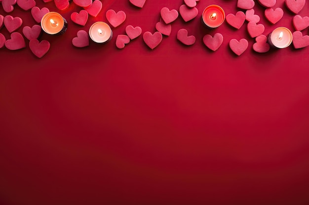 Red Background With Empty Space With Pink Heartshaped Candles Below Top View Generative AI