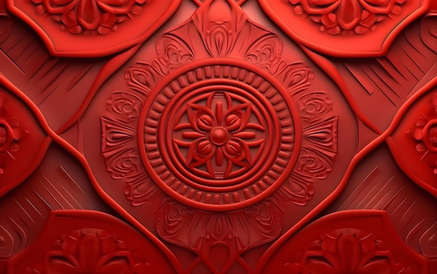 A red background with a flower design in the middle.