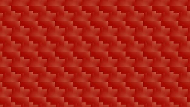 red background with a geometric pattern of squares.