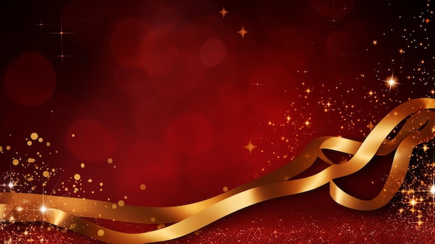 a red background with a gold ribbon