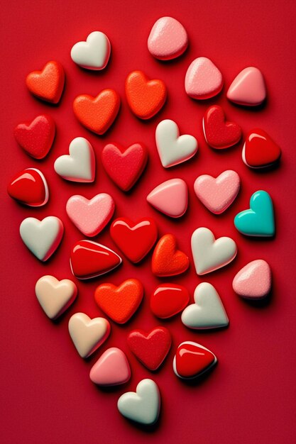 A red background with a heart shaped cookie on it