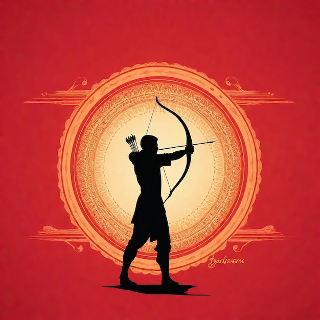a red background with a man with a bow and arrow