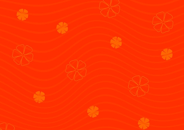 A red background with orange flowers and lines.