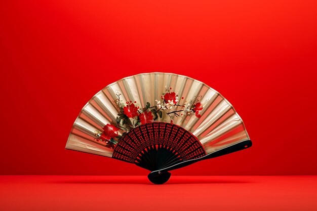 Red Background with an Oriental Fan