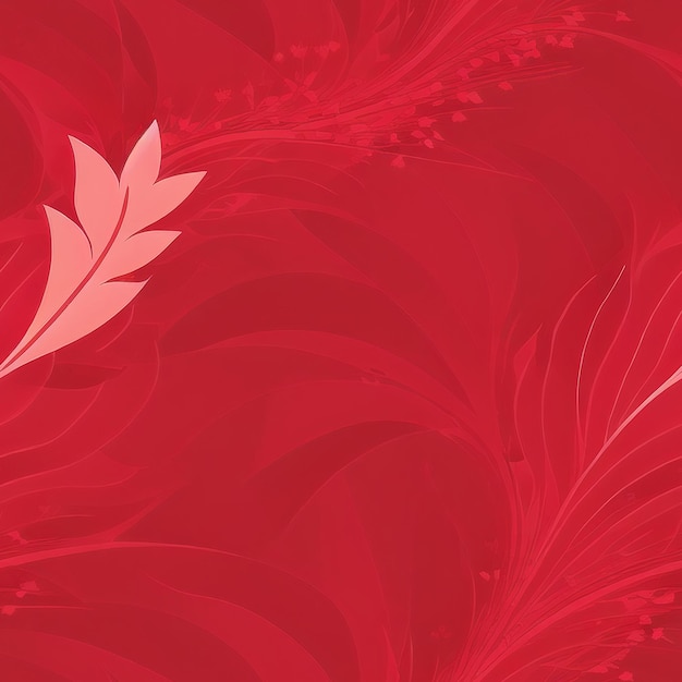 A red background with a pink leaf pattern and a white flower.