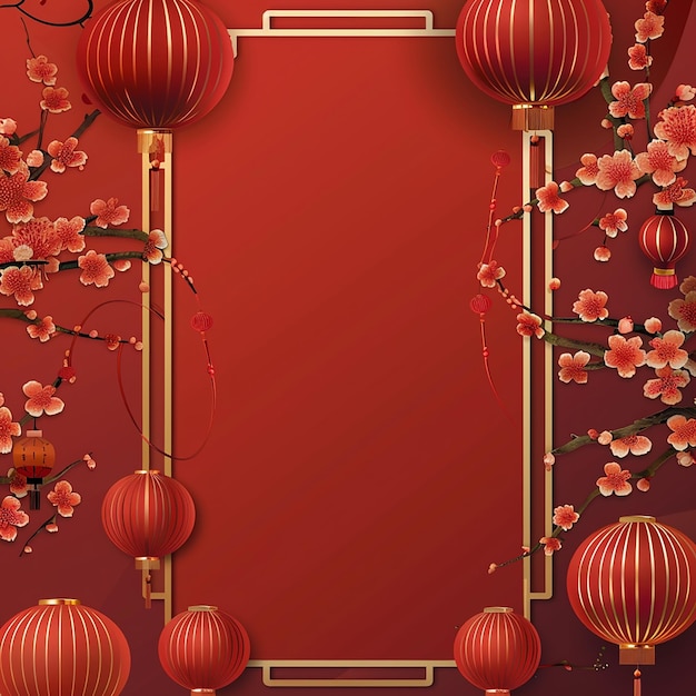 a red background with red lanterns and a red background with a red background with a red flower